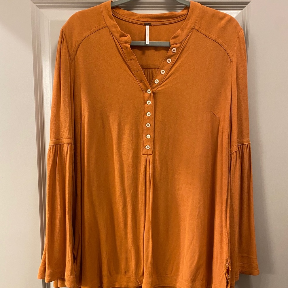 Free People Balloon Orange Long Sleeve Blouse